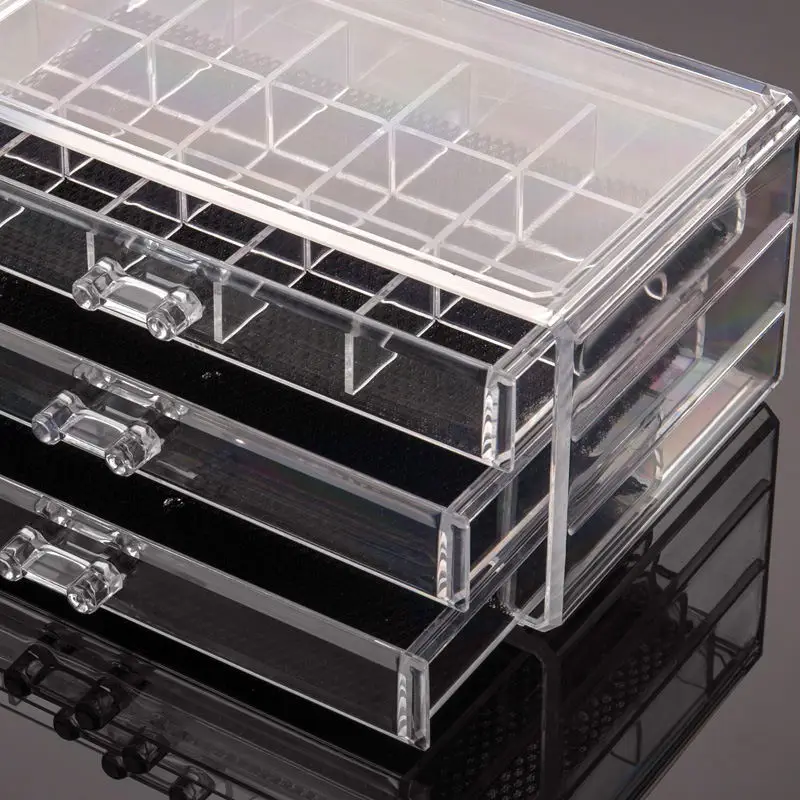 Acrylic transparent Makeup Organizer Lipstick Jewelry Storage holder Make Up tool Holder 3 Drawers Storage box For jewelry