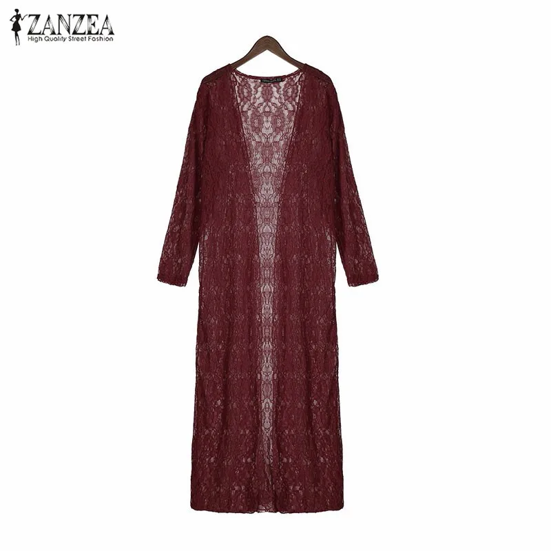 Кимоно Кардиган размера плюс 6XL,, ZANZEA, летние женские кружевные Вязаные Рубашки, женская сексуальная Длинная блузка, накидка, открытая верхняя одежда
