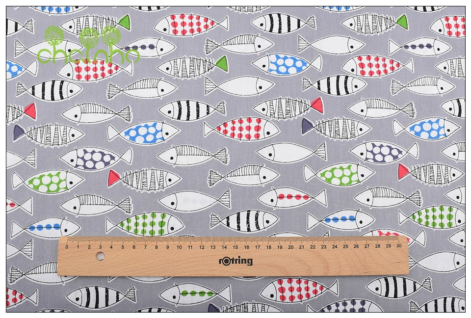 Chainho, 7 шт./лот, серия Fish, хлопковая саржевая ткань с принтом, Лоскутная Ткань, DIY швейный материал для стеганых изделий для детских и детских простыней