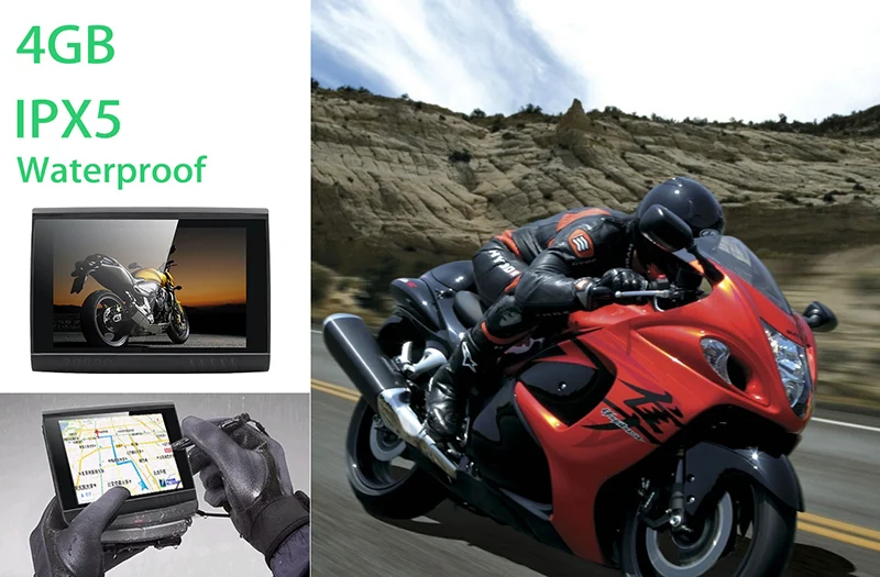 Водонепроницаемый мотоцикл с GPS навигацией 5 дюймов 256 Мб ОЗУ 8 ГБ FM Bluetooth +