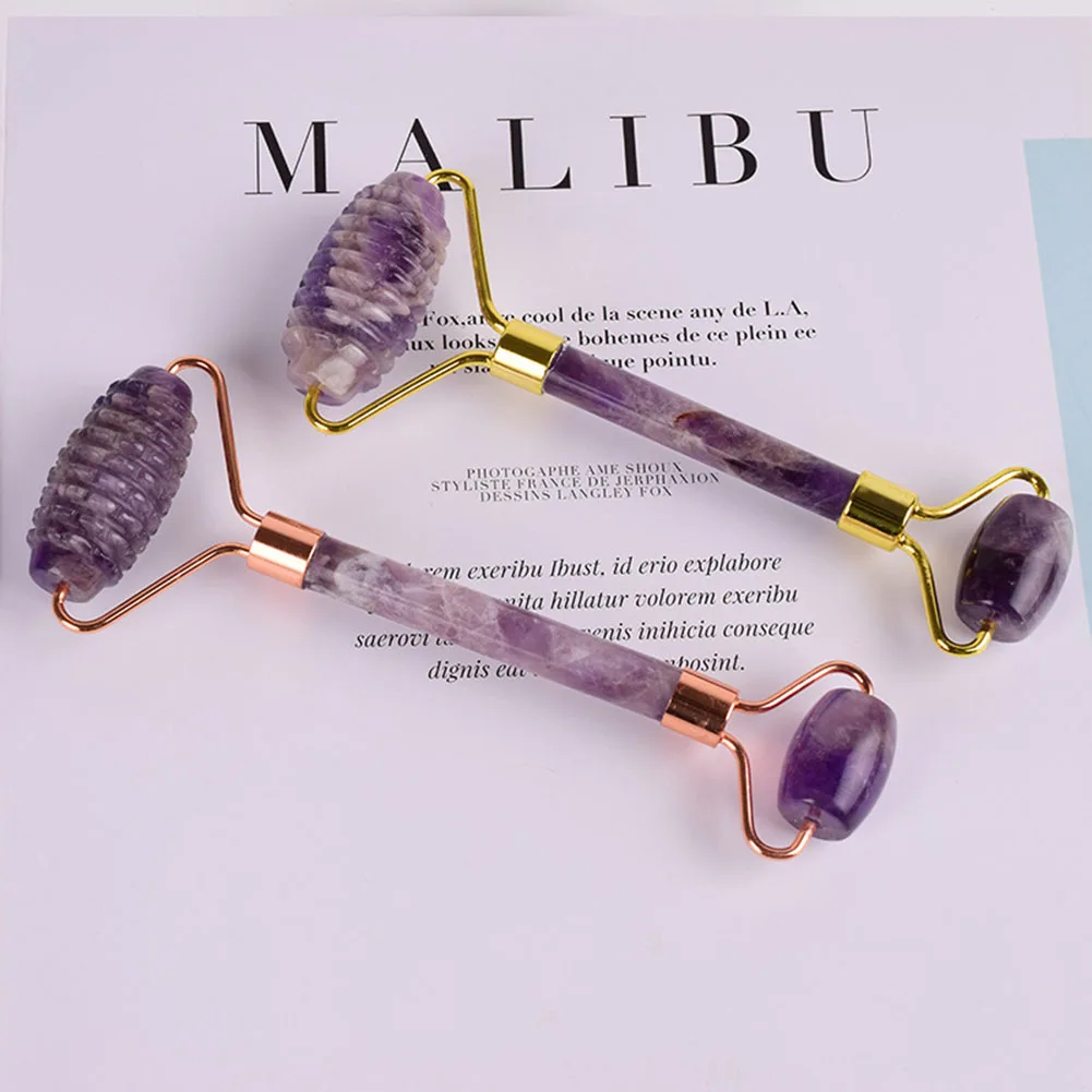 Роликовый массажер для лица с Двойной Головкой Из Натурального Розового Кварца