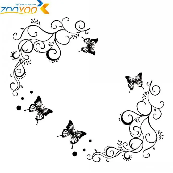 Наклейки на стену с изображением черных цветов винограда бабочки фотообои 051s