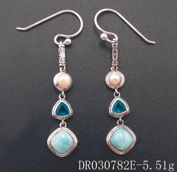 Earrings 7,2" браслет из натурального ларимара и пресноводного жемчуга, хорошее ювелирное изделие, аксессуары из 925 пробы серебра, женские модные браслеты с подвесками - Цвет камня: Earrings