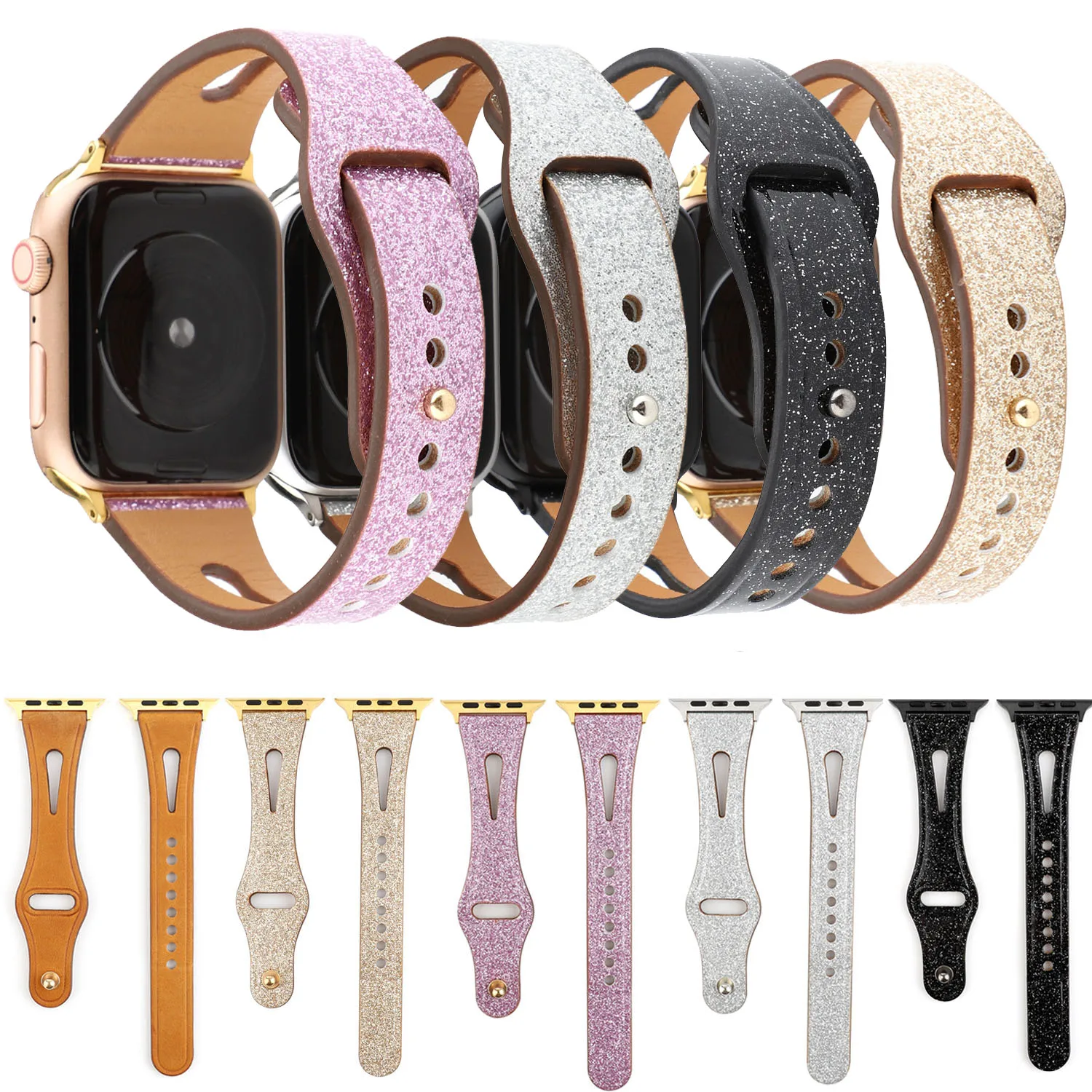 Ремешок кожаный для Apple Watch Band Series 4 42 мм 44 браслет из блестящей кожи iWatch 3 2 1 38 40