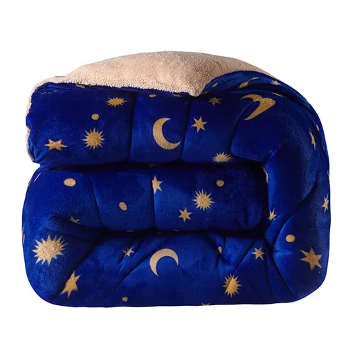 star dark blue Утолщенное зимнее одеяло, имитирующее овечья шерсть, теплое постельное одеяло camoFleece, одеяло AB, сторона верблюда, лоскутное одеяло, домашний текстиль, фланель - Цвет: star dark blue