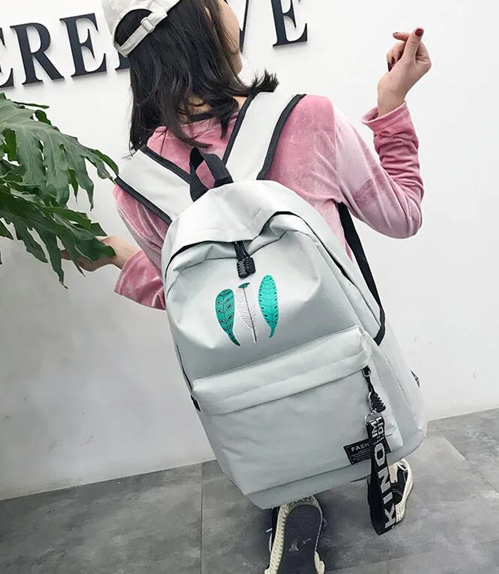 Простой холщовый рюкзак с вышивкой в виде листиков для девочек новый стиль сумка