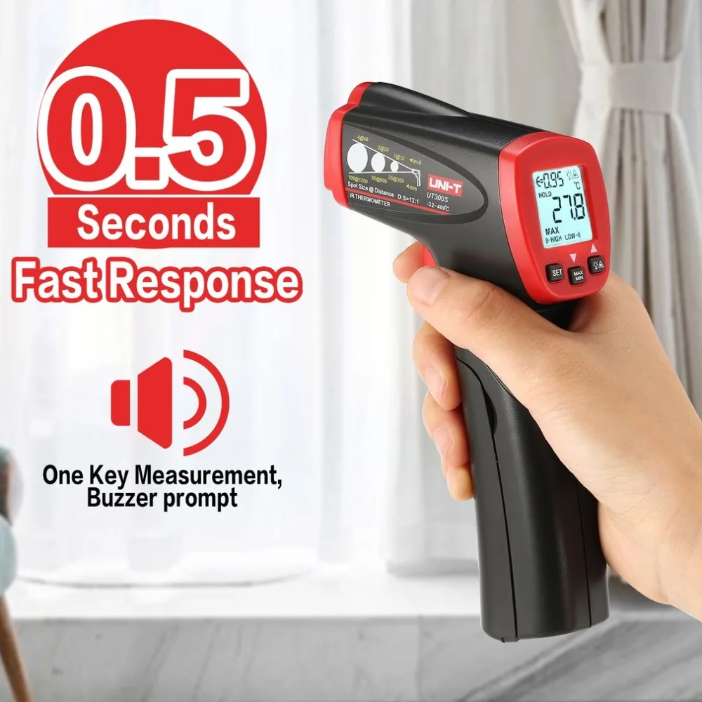 UNI-T UT300S Non-contact Digital Infrared Thermometer Gun Handheld IR Temperature Tester Industrial Pyrometer -32~400 degree | Инструменты
