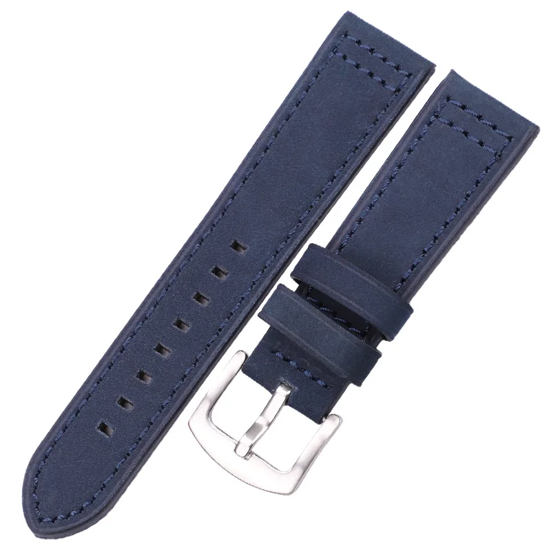 Blue silver buckle Ремешок для часов из воловьей кожи, черный, синий, серый, коричневый, натуральная кожа, ремешок для часов Bnad для женщин и мужчин, браслет для часов для samsung gear S3 - Цвет ремешка: Blue silver buckle