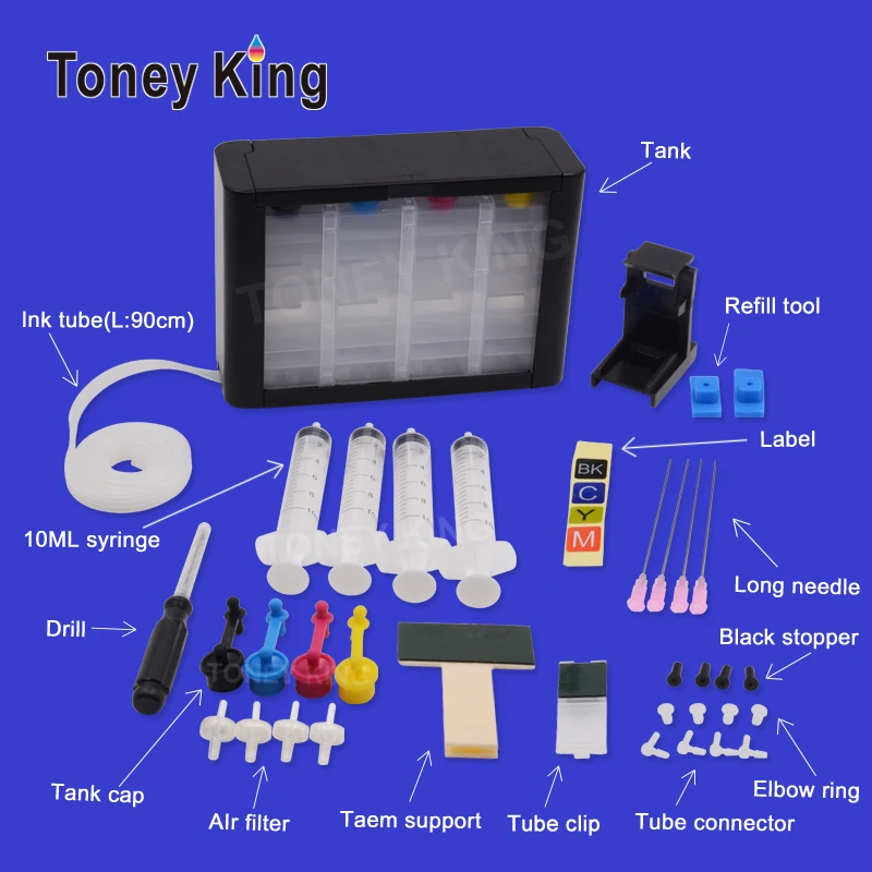 Toney King Ciss ink Tank Print Continuous System With Ink Tube For HP 61 61XL Deskjet 1000 1050 1055 2000 2050 2512 3000 J110a