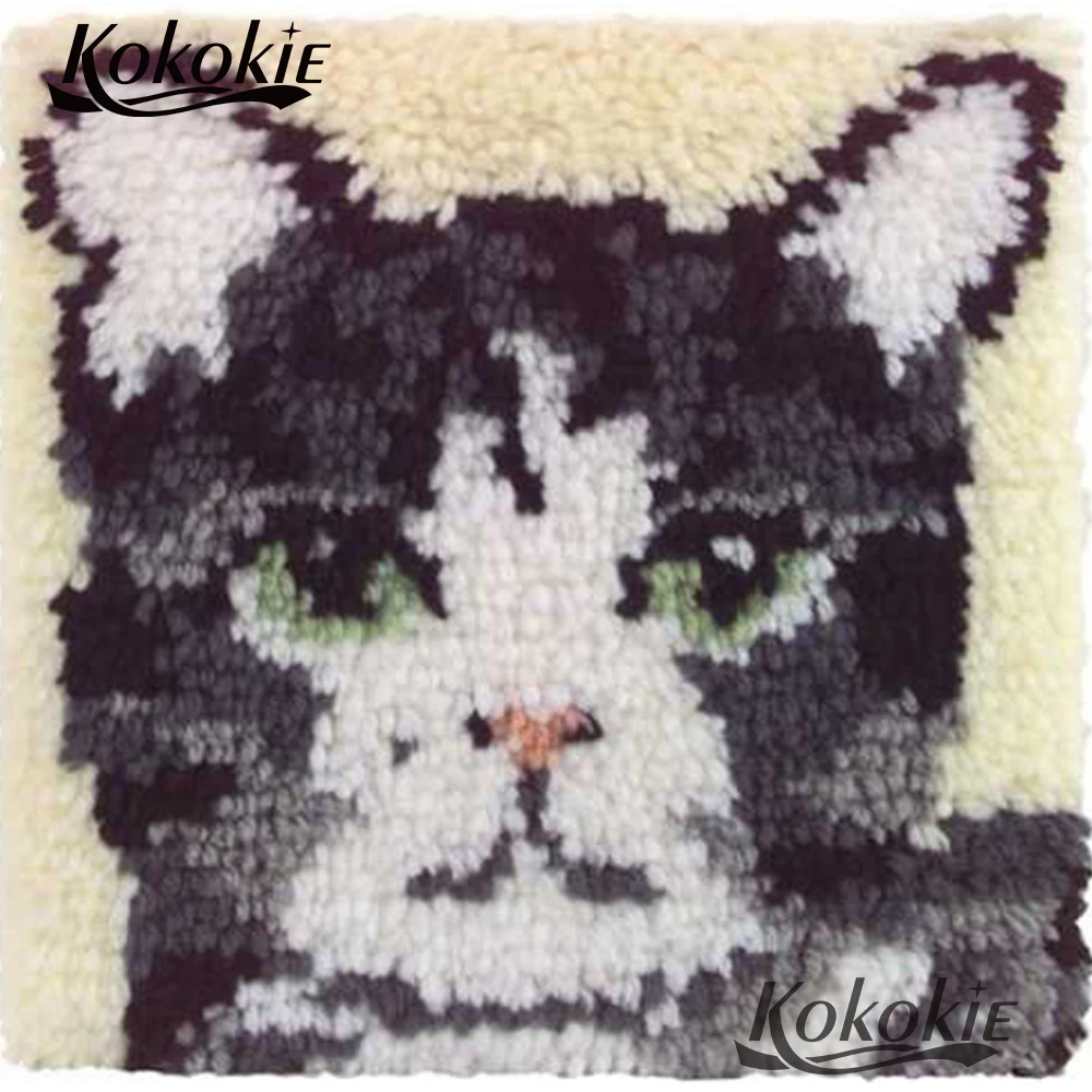 

3d diy needlework latch hook rug carpet printed cats cotton embroidery yarn cushion Patchwork Pillowcase Cross stitch sets sale