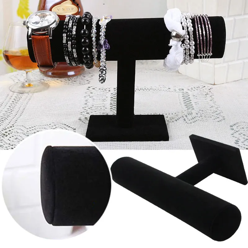 Portable Solid Color Velvet Bracelet Bangle Necklace Chain Watch T-Bar Organizer Rack Jewelry Display Stand Holder | Украшения и