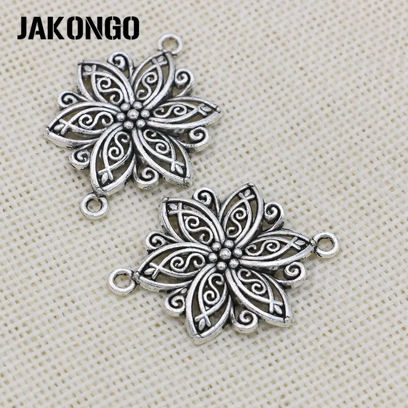 JAKONGO античный посеребренный Соединитель с цветочным узором для изготовления ювелирных изделий браслет серьги аксессуары DIY 40x28 мм 6 шт./лот