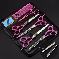 freelander japan 440c 7 0 inch pink paint handle high end pet grooming scissors 4 piece set hair care tools