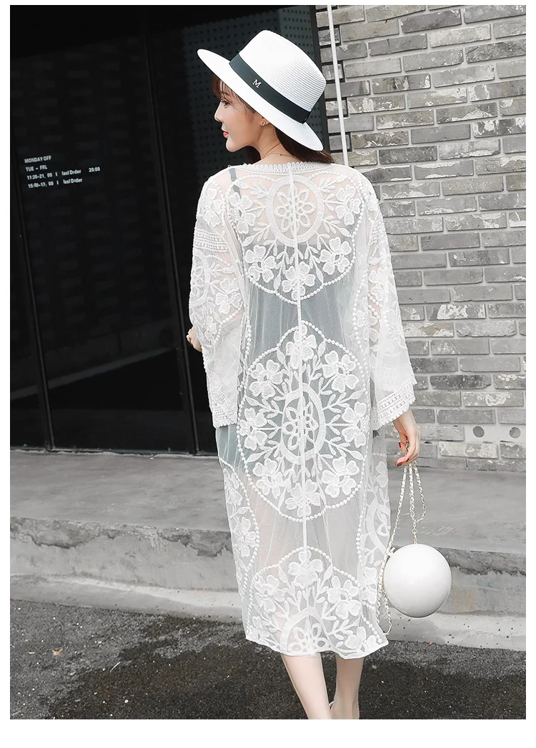 Женский пляжный кардиган кимоно Повседневная Свободная блузка белого цвета с