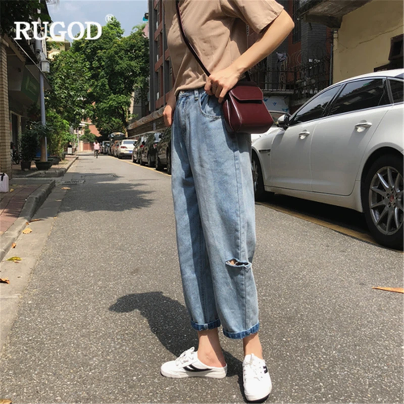 Rugod 2018 новые осенние джинсы для женщин в стиле бойфренд винтажная одежда рваные