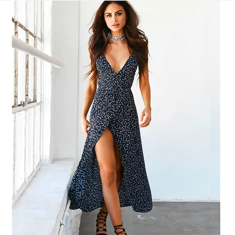 Женское длинное платье с цветочным принтом V образным вырезом и разрезом|long dress|long