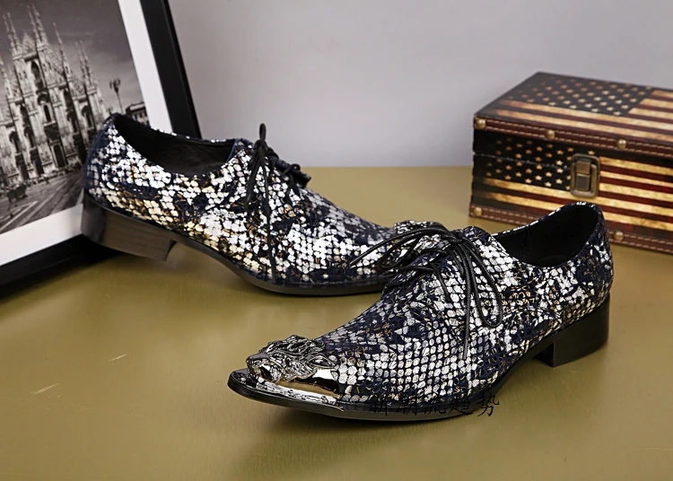 Черные кожаные мужские туфли оксфорды с принтом Мужские модельные на шнуровке