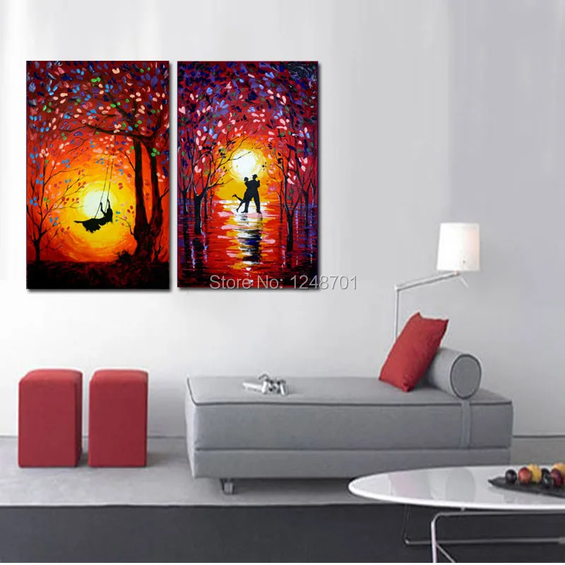 Набор из двух картин абстрактный Танцевальный Закат Качели акриловый