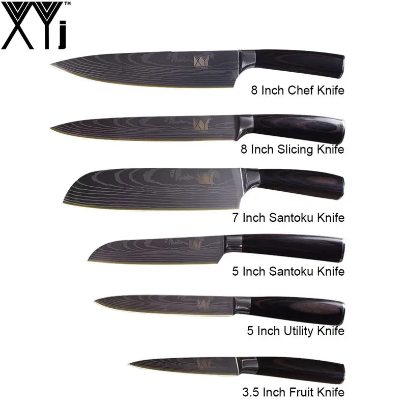 A. (6 Pcs Set) XYj высокоуглеродистая Нержавеющая сталь изысканный кухонный нож Подарочный цветной с деревянной ручкой Дамасские жилы кухонные ножи Набор - Цвет: A. (6 Pcs Set)