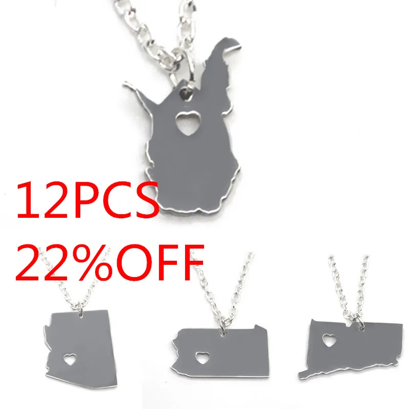 Ожерелье с картой штата США серебряный тон Аризона Техас Нью Флорида Хэмпшир