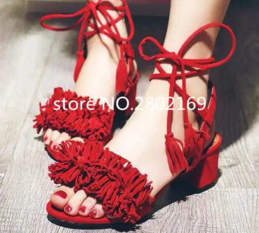 2017 Горячий Продавая Мода Большой Размер Замши Сексуальный Открыть Toe Fringe