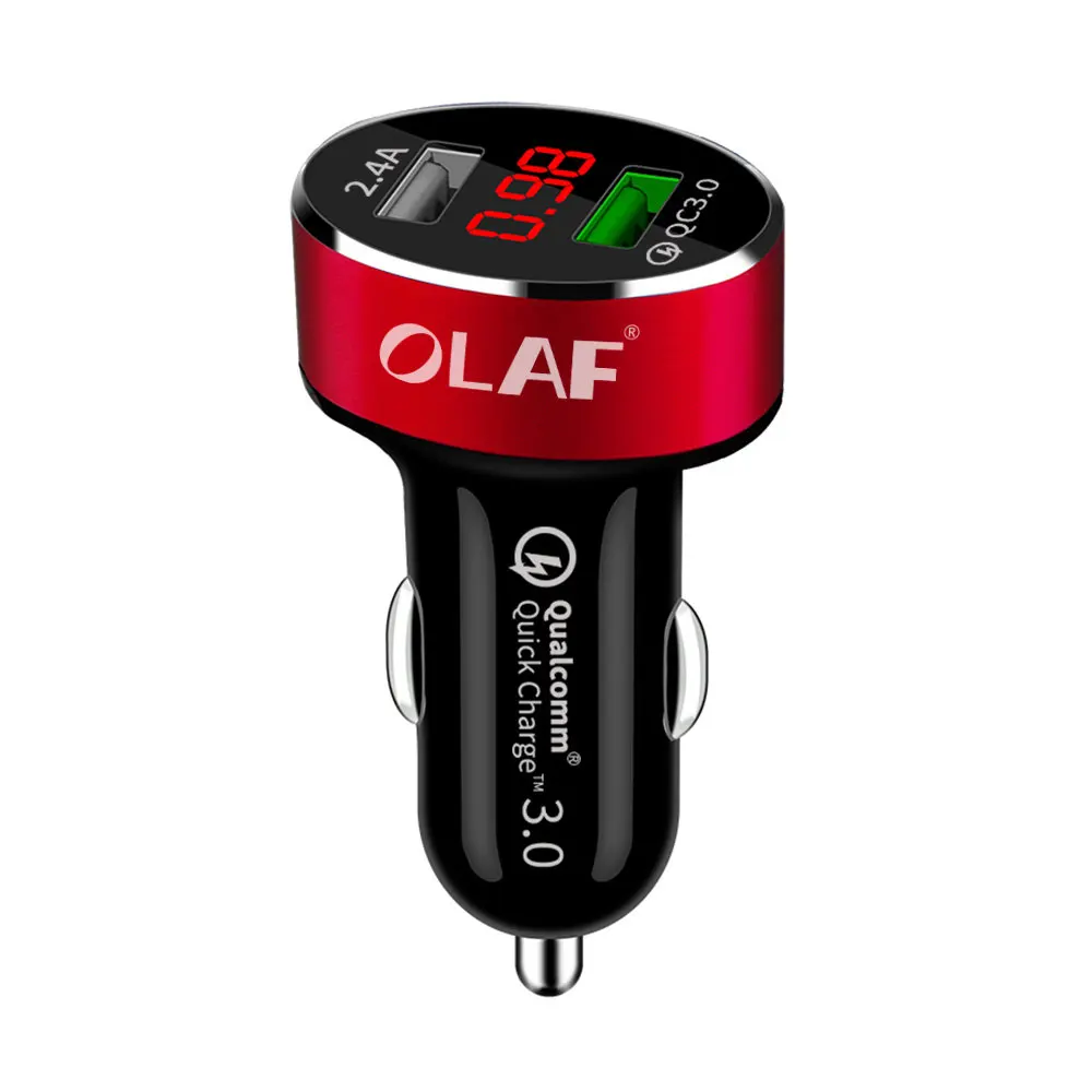 OLAF 5 в 3 А металлический двойной USB Автомобильное зарядное устройство цифровой дисплей для iPhone X 8 XS MAX 7 Xiaomi samsung S8 Быстрая зарядка контроль напряжения - Тип штекера: Red