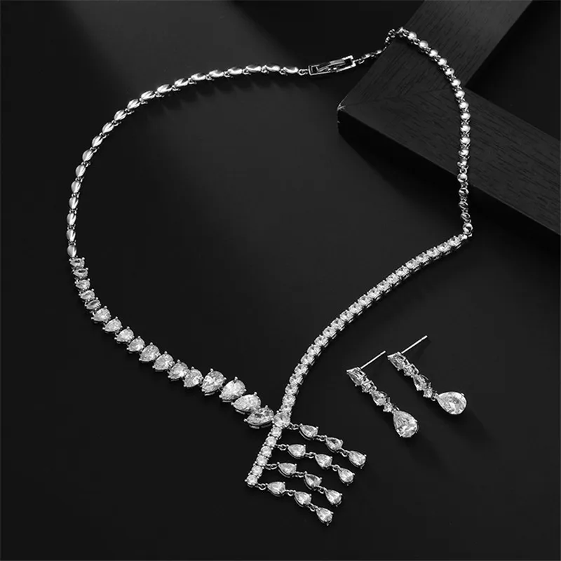 New Bridal Necklace Earring Set With Zircon Wedding Party Jewelry Dress Up | Украшения и аксессуары