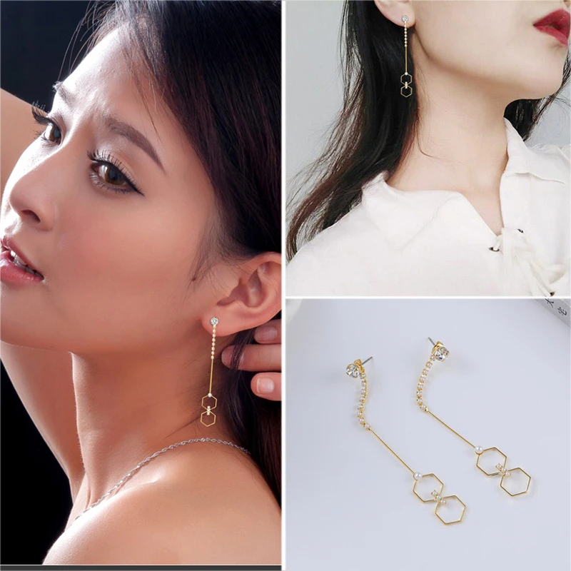 Fashion Shell Statement Earrings Imitation Pearls Hexagon Drop For Women Dangle Modern Jewelry | Украшения и аксессуары