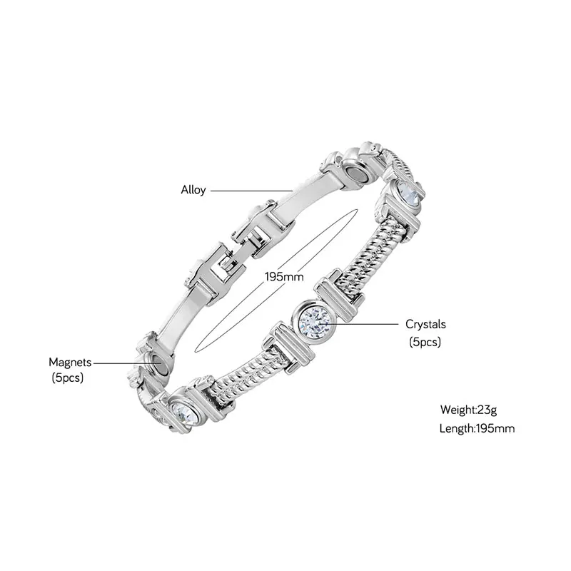 Женский браслет цепочка Vivari серебристый магнитный с прозрачными кристаллами 5
