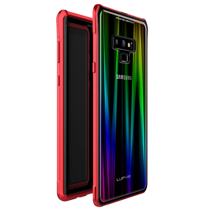 LUPHIE для samsung Galaxy Note 9 чехол бренд- магнитный Алюминий Металл оправа закаленное стекло чехол Чехлы Coques Capa - Цвет: red