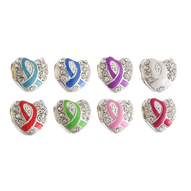 Free shipping! Breast Cancer Awareness Pink Ribbon love ribbon rhinestone beads DIY alloy enamel jewelry accessories wholesale | Украшения