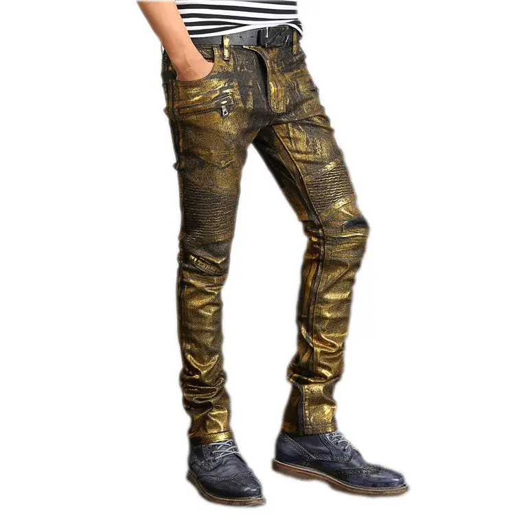 

2018 New Men printing Nightclubs golden Jeans,Famous Brand Fashion Designer Denim Jeans Men,plus-size 28-38, casual jeans
