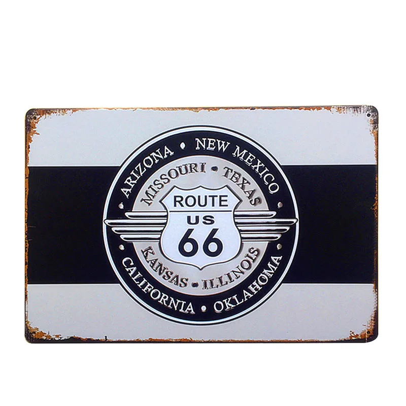 Route 66 Ретро Металлические оловянные вывески для домашнего автомобиля Декор отеля