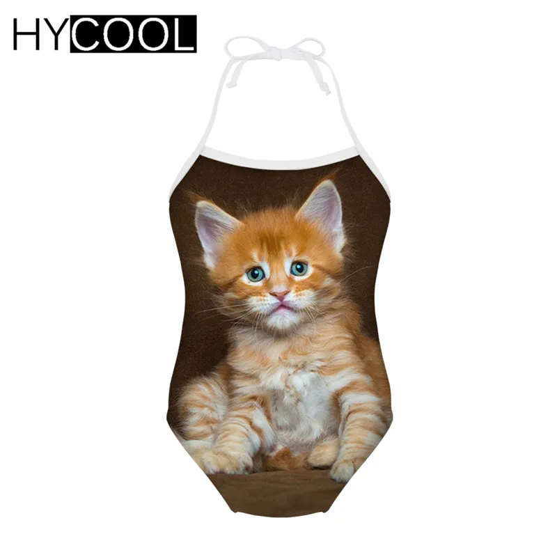 HYCOOL Kawaii/Цельный купальник с изображением сиамского кота; купальный костюм для девочек; цельный купальный костюм для детей; детский купальный костюм; От 3 до 8 лет для малышей