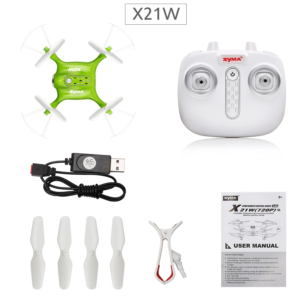 SYMA X21W Карманный FPV мини-Дрон с камерой Квадрокоптер Вертолет радиоуправляемый Дрон Wifi Трансмиссия Безголовый режим игрушки для детей - Цвет: Green