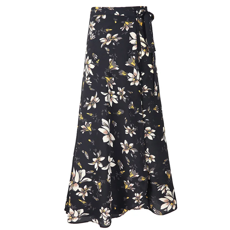Цветочная пляжная юбка средней длины женская модная шифоновая на шнуровке для