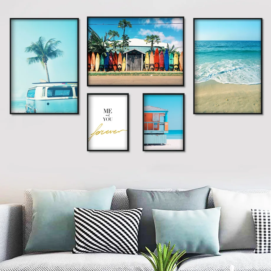 

Bus Beach Coconut Tree Vocation Wall Art Canvas Painting Seascape Nordic Posters And Prints Wall Pictures For Living Room Decor