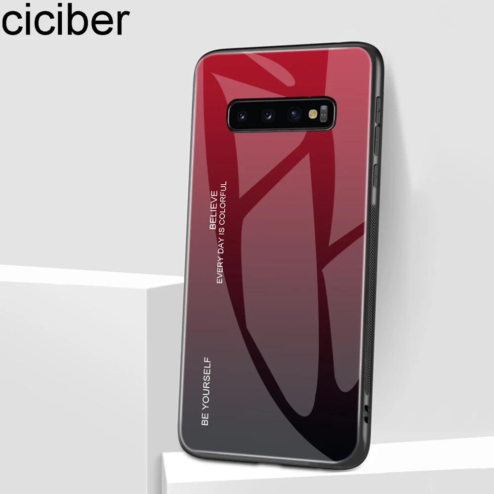 ciciber Gradient Colored Tempered Glass Phone Case for Samsung Galaxy S10 S10+ S10e Plus Lite Hard Back Cover Funda Coque Capa |