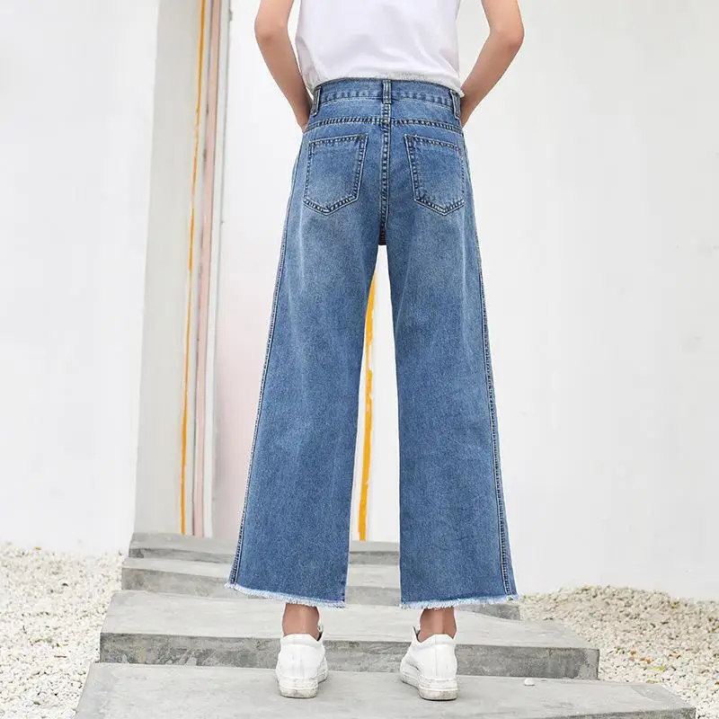 Женские свободные джинсы с широкими штанинами синие джинсовые брюки до