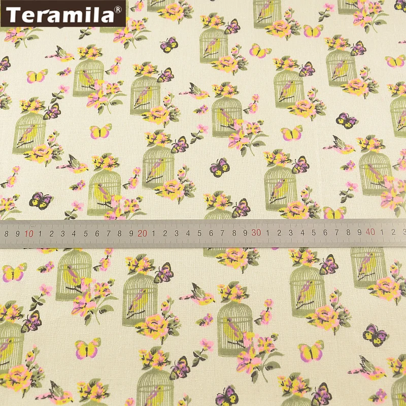 Print Pet Birds Home Textile Cotton Linen Fabric Sewing Material Tissu Tablecloth Pillow TERAMILA Bag Curtain Cushion Pillow|cotton linen