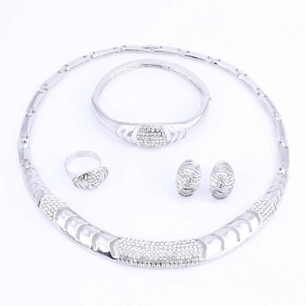 Women Dubai Gold Color Crystal Jewelry Sets Costume Design Brand Nigerian Wedding Necklace Ring Fashion African Beads | Украшения и
