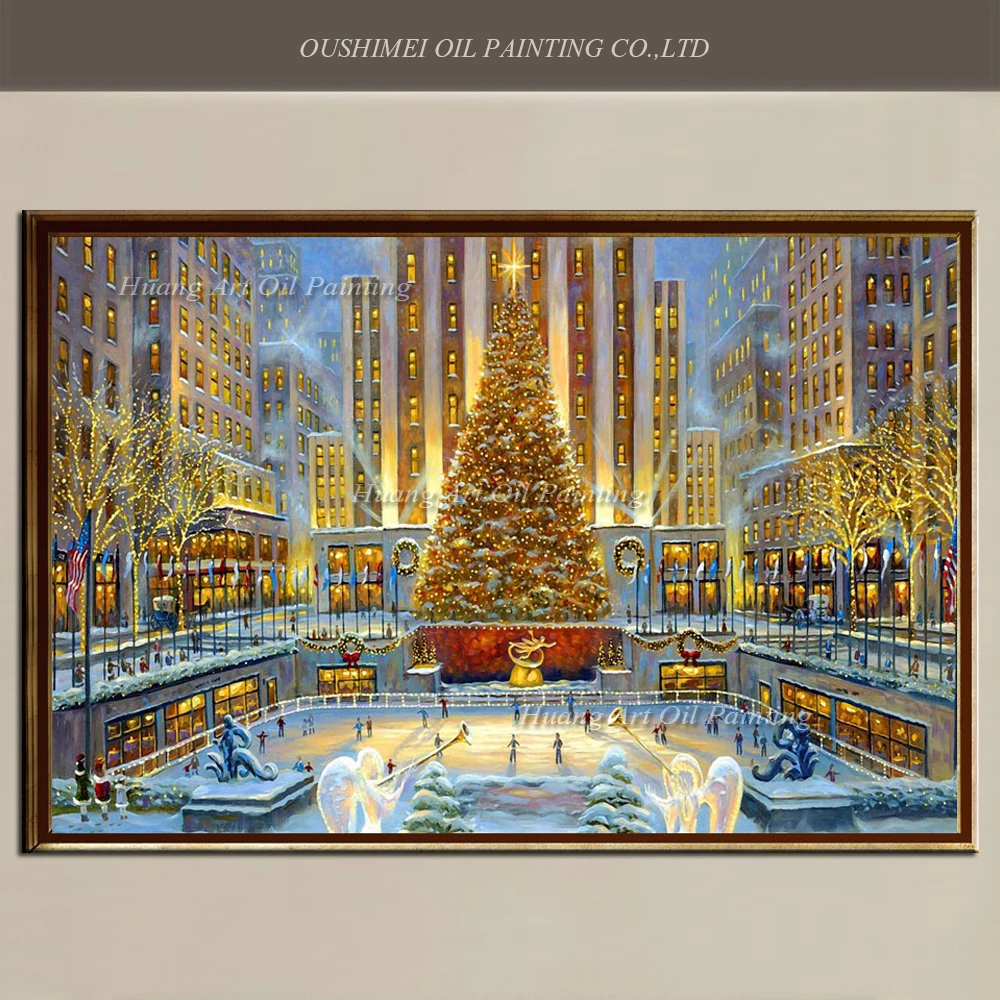 

2019 New Handmade Painting on Canvas Christmas Theme Streets Landscape Oil Painting For Wall Decor Happy and Sweet Paintings
