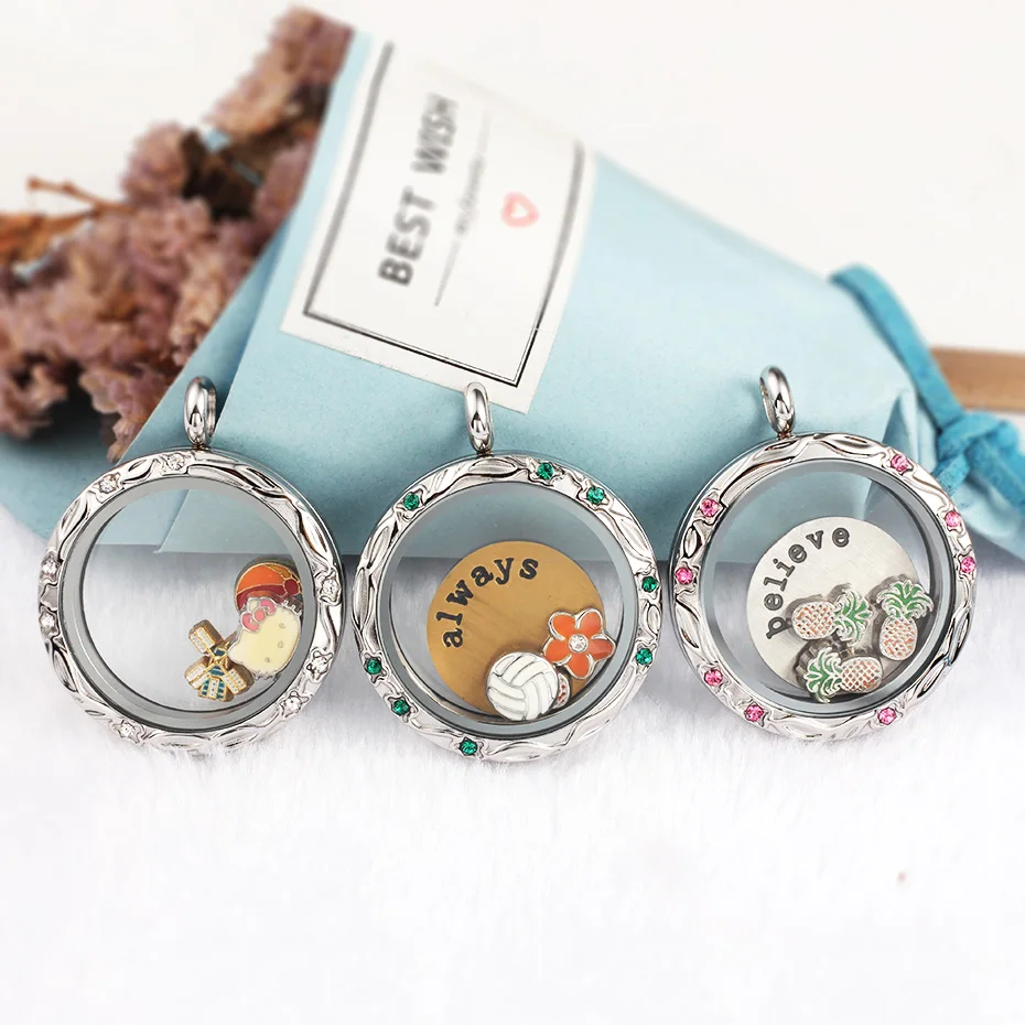 

Twist Floating Locket Stainless Steel 316L Living Memory Stone Charms Plates Storage Screw Pendant Necklace With Crystals