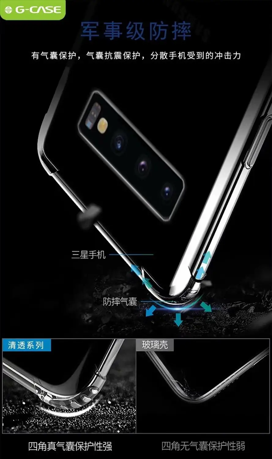 Противоударный бампер прозрачный силиконовый чехол для телефона Samsung S10 S10plus