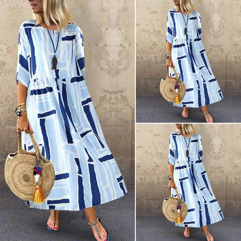 ZANZEA, летнее женское платье, длинное, макси, Vestidos, для девушек, богемный сарафан, винтажные, вечерние, Vestidos Famele, туника, халат размера плюс