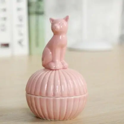 pink cat Керамика животного ювелирные изделия банку серьгу Цепочки и ожерелья ящик для хранения аксессуаров Керамика Свадебные украшения Шоколад сахарница 04350 - Цвет: pink cat