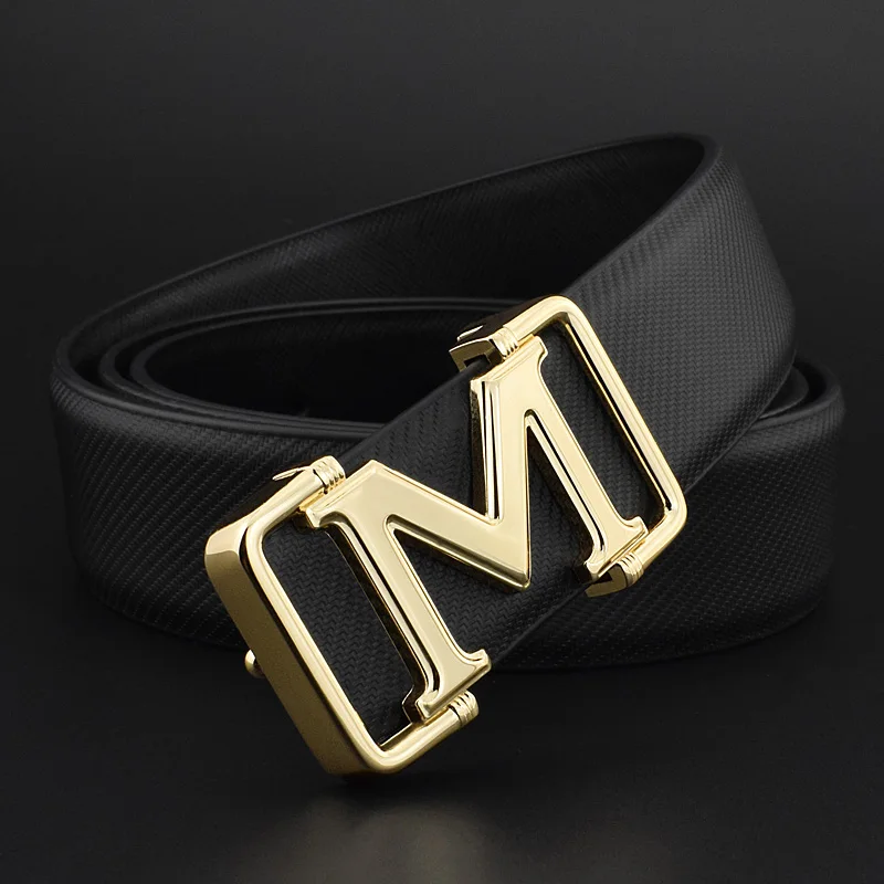 

High Quality Novelty off white belt cinturon letra m letter erkek kemer Luxury Metal Buckle fashion men belt Cowskin Black