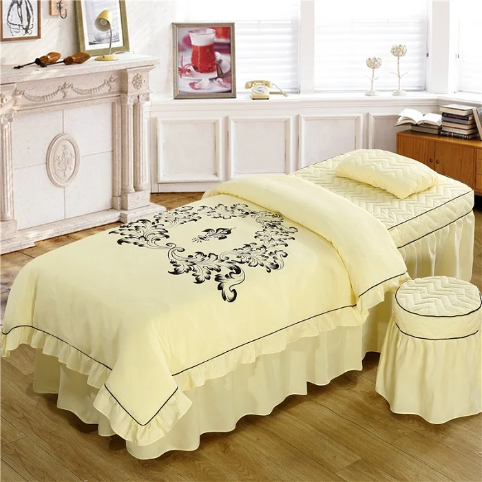 Phoenix flower beige Корейский стиль массажный стол юбка простыня для массажа, с отверстием для лица, кровать юбка, пододеяльник, наволочка, табурет крышка 4 шт комплект - Цвет: Phoenix flower beige