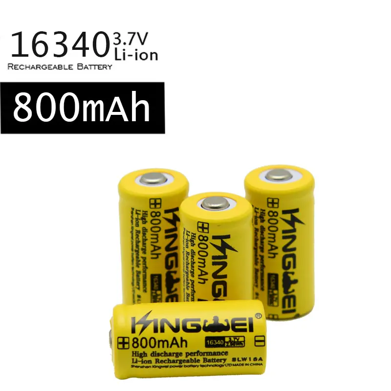 Большая скидка KingWei 4 шт./лот 16340 (ICR123A) 3 7 v 800mah перезаряжаемая литиевая батарея |