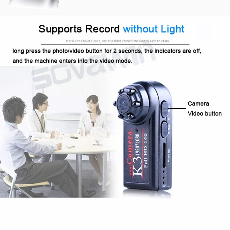 Видеокамера черная мини камера 1080p инфракрасное ночное видение 1920*1080 обнаружение